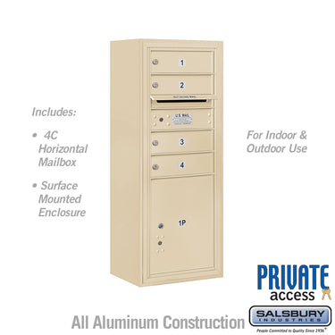 10 Door High Surface Mounted 4C Horizontal Mailbox with 4 Doors and 1 Parcel Locker in Sandstone with Private Access